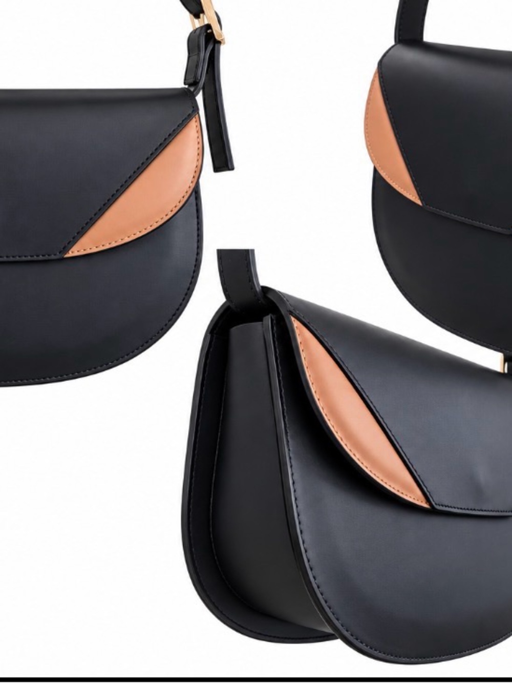 Valentina Leather Saddle Crossbody Bag in Black and Tan